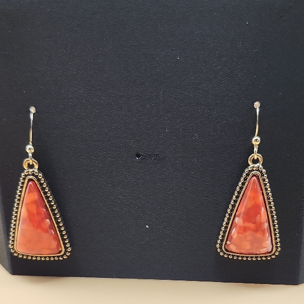 INC International Concepts Orange and Gold Dangle Earrings - Picture 1 of 1